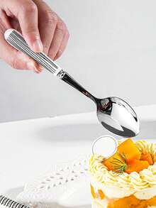 Madebyblanc 1/2 Bộ đồ ăn bằng thép không gỉ có tay cầm bằng gốm, bề mặt đánh bóng có họa tiết sọc Thìa tráng miệng, nĩa ăn tối và thìa để bàn bằng gốm - Dụng cụ nhà bếp sáng tạo bao gồm nĩa, thìa cà phê và thìa súp, lý tưởng cho bữa ăn hàng ngày - Nhiều màu - Xem 3