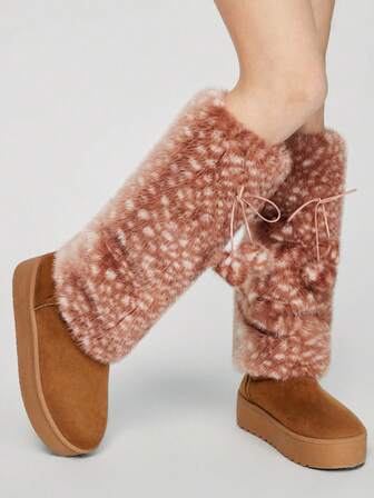 Goth 1 Coppia di scaldamuscoli per le gambe da donna con motivo a cervo, fiocco e pelliccia, adatti per Natale, Ognissanti e stile Y2K, caldi e alla moda per uso quotidiano, campus, shopping, viaggi, autunno/inverno