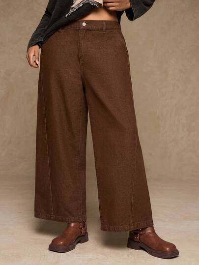 Freevana Jeans casuales holgados de talle alto con bolsillos para mujer de talla grande