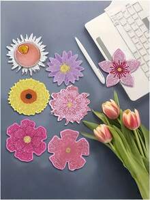 Zazumi DIY钻石画套装 - 8件套DIY钻石画艺术套装 | 花卉图案杯垫，独特造型水晶人造钻石马赛克工艺品 - 送给女性的独特礼物，减压爱好，友谊日礼物创意 - 彩色 - 查看 7