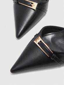 CUCCOO BIZCHIC Casual Minimalist Solid Color Stiletto Buckle Women Pumps For Christmas - Black - View 8
