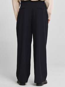 Musero 宽松褶裥梭织长裤，时尚腰带环饰以链条，春夏款 - 藏蓝色 - 查看 5