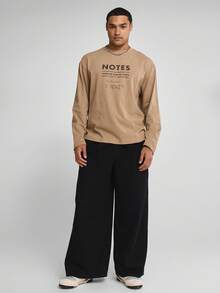 Musero Áo thun dài tay cổ tròn dáng rộng vai rớt in họa tiết "NOTES" - Thích hợp mặc nhiều lớp trong mùa Xuân Hè. - Lạc đà - Xem 5