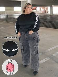 Enliva Jeans cargo de pierna ancha, corte holgado y talla grande - Negro - Ver 6