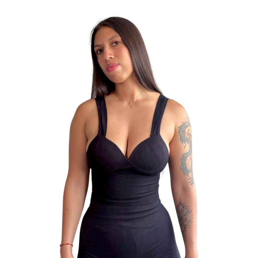 Top Deportivo camiseta deportiva casual con copas sin varillas - negro - Ver 1