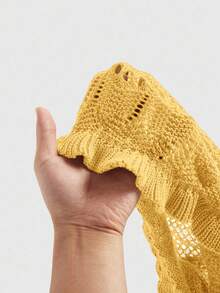 ROMWE Women's Summer Beach Casual Vacation Hollow-Out Knit Skirt - Yellow - View 5