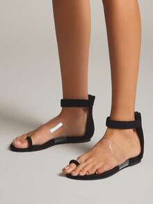 SHUZIA Women's Minimalist Comfortable Toe Ring Ankle Strap Flat Sandals - Black - View 2