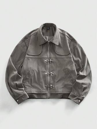 Street Life جاكيت طيران بسحاب طويلة الأكمام من الكوردروي ذات لون واحد للرجال