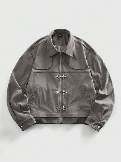 Street Life Chaqueta de vuelo de manga larga con cremallera de pana de unicolor para hombre