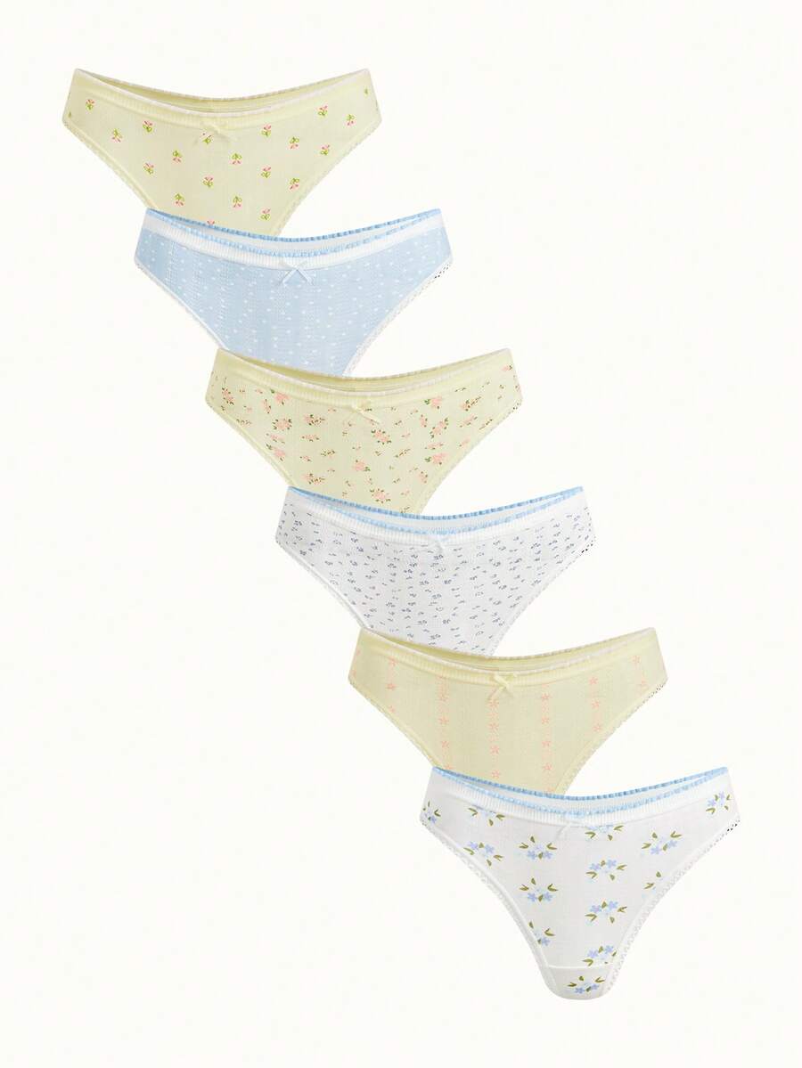 Bonmuse 5PCS 5-Color Random Cute, Fresh, Sweet And Sexy Bow , Printed Flower Women's Thong, Pure, Soft, Casual And Comfortable Four Season Underwear Suitable For Home, Travel And Gift Giving - Multicolor - View 1