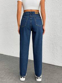 EURMUSE 100%Cotton Snow Washed Cropped Mom Fit Jeans - Medium Wash - View 2