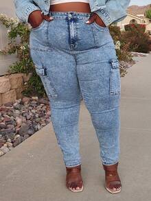 Truni EZwear Jeans in Große Größen, lässig, schmal, dehnbar, hellwaschbar in Blau mit Klapptasche