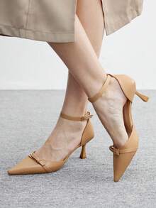 CUCCOO BIZCHIC Giày cao gót nữ đế xuồng màu trơn tối giản, đơn giản, khóa cài - Màu be - Xem 3