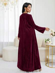 Al Najma Women's Elegant Party Fringe Decor Arabic Style Dress - Burgundy - View 3