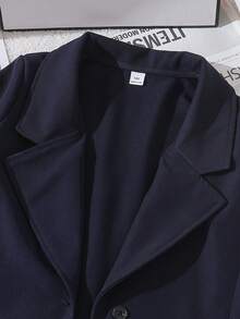 SHEIN 少女日常通勤简约纯色翻领短款外套 - 寶藍色 - 查看 3