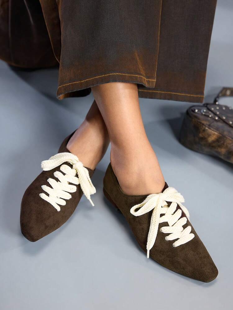 CUCCOO GRLICON Women's Fashionable Versatile Casual Lace-Up Flats, Suitable For Christmas, Thanksgiving, New Year Party Outfits