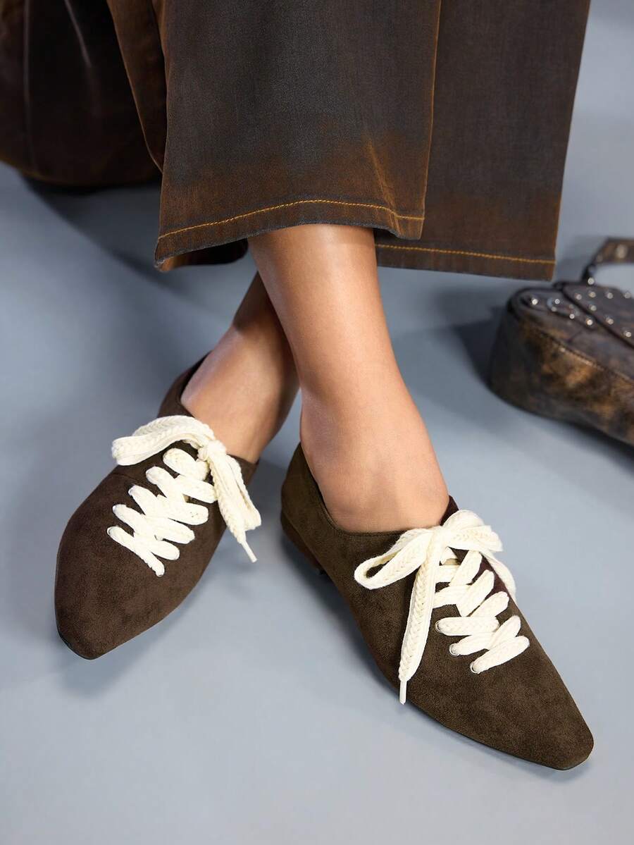 CUCCOO GRLICON Zapatos planos de mujer con cordones, versátiles y casuales, adecuados para Navidad, Acción de Gracias y atuendos de fiesta de Año Nuevo