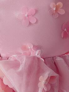 Glamorique Kids 女童3D立体花卉网纱连衣裙，泡泡袖设计