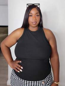 Truni Lacenleopard 2pcs Casual Minimalist Black & White Plus Size Cami Set Back To School, For Pear Triangle Body Shape, For Body Shape, For Summer - Black and White - View 4