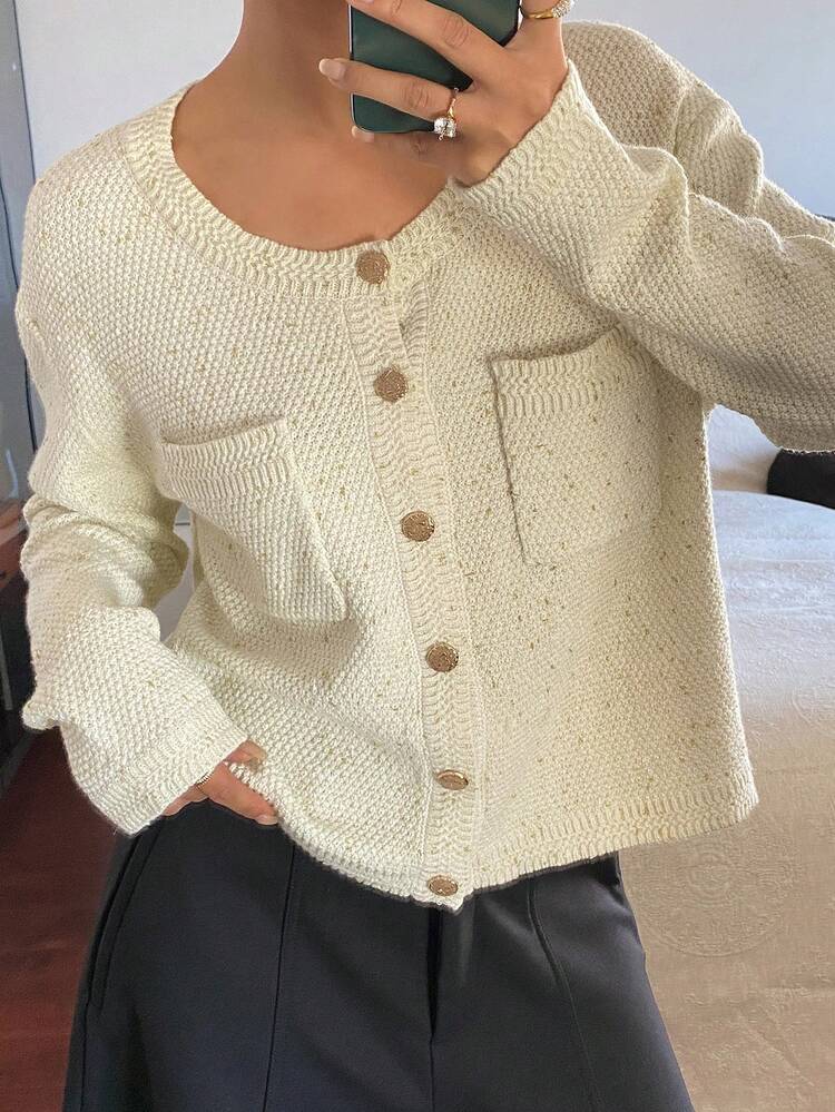Women's Casual Round Neck Cardigan Sweater, Long Sleeve Y2k