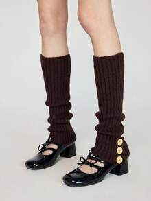 ROMWE Grunge Punk 1 par de calentadores de piernas extra largos de 90 cm de punto con rayas verticales de color negro sólido para mujer, para todas las estaciones - Color café - Ver 3