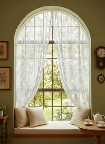 Cirelle 1pc European Style Lovely Luxurious Pearl Embroidered Door/Window Curtain With Decorative Rod For Hanging - White - View 10