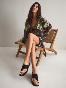 SHUZIA Women's Outdoors Flat Sandals Toe Ring Slip On Open Toe Slide Sandals