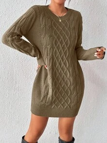 Rafferiza Women's Twist Knit Sweater Dress For New Year Clothes - Coffee Brown - View 4