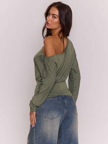 MUSERA Stripe Cinched Off-The-Shoulder Top  Cosy Cute Casual Spring Y2k Summer Holiday - Multicolor - View 4