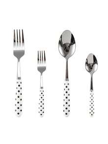 Madebyblanc 1PC/2PCS Ceramic Handle Stainless Steel Flatware Set, Polished Surface Cutlery With Dot Pattern Ceramic Handle Dessert Spoon, Dinner Fork, And Table Spoon - Creative Kitchen Tools Including Fork, Teaspoon, And Soup Spoon, Ideal For Daily Dining - Multicolor - View 4