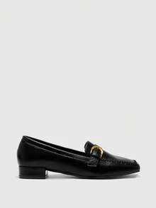 CUCCOO BIZCHIC Mocasines casuales de mujer con diseño de hebilla y punta cuadrada - Negro - Ver 2