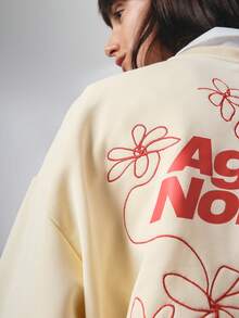 SURIMA Casual Women's Beige Round Neck Pullover With Red Letter And Flower Pattern - Beige - View 4