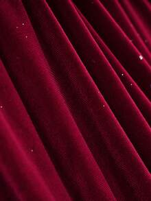Qadelle Women's Elegant Velvet Patchwork Midi Dress With Waist Cinching - Burgundy - View 7