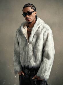 AXEPEAK Men's Fashionable Cross Embellished Hooded Jacket, Autumn/Winter - Beige - View 2