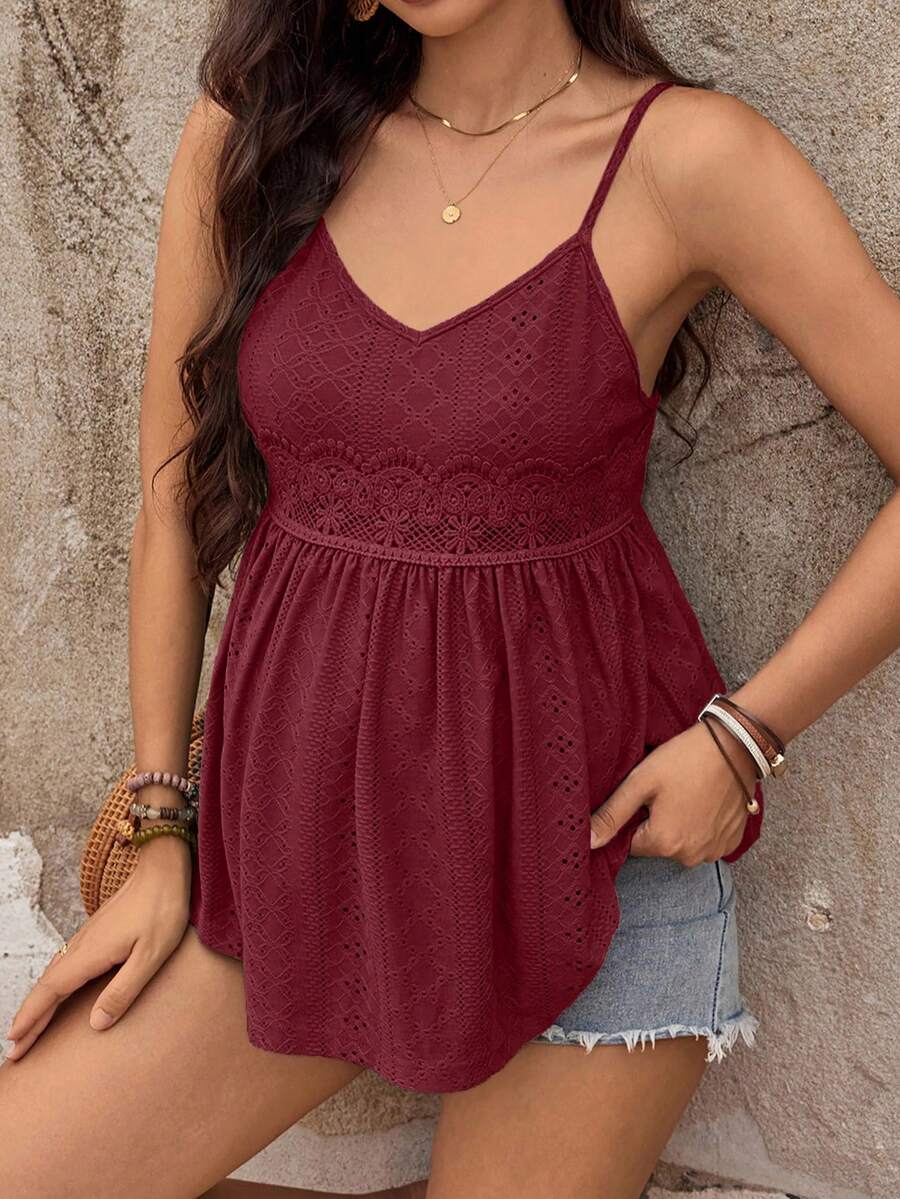 SHEIN Maternity Tie-Dye Ruched Design Casual Camisole - Burgundy - View 1