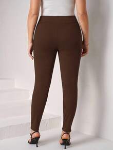 Chikora Plus Size Solid Color Versatile Leggings, Suitable For Commuting Curve Plus Plus Size Pants Brown Pants For Women Curve Plus Size Pants - Coffee Brown - View 2