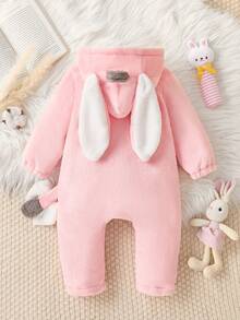 SHEIN Perso Play 婴儿毛绒卡通连帽连体衣，可爱长袖，驴子图案，秋冬款 - 彩色 - 查看 2