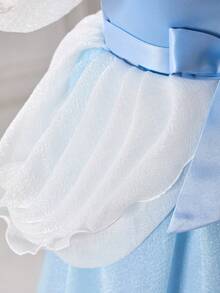 Glamorique Kids Girls Birthday Party Wedding Dress, Sapphire Blue Glitter Tulle Puff Princess Dress, Cosplay Princess Dress, Layered Dreamy Sapphire Blue Puff Sleeve - Blue - View 4