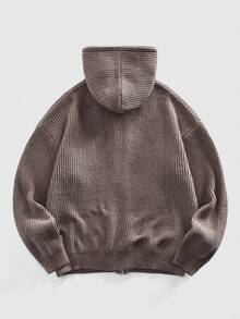 ROMWE MEN Street Life Men's Embroidered Hooded Zip-Up Pocket Long Sleeve Knit Cardigan - Brown - View 2