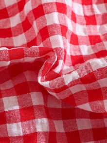 SHEIN Vintaside Kids 2件套女婴时尚可爱条纹露肩连体衣和发带套装，夏季派对 - 紅色 - 查看 7