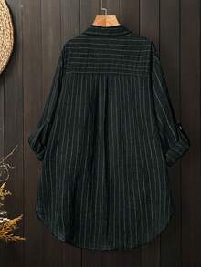 Linhara Áo sơ mi dài tay rộng rãi kẻ sọc cỡ lớn - màu đen - Xem 2