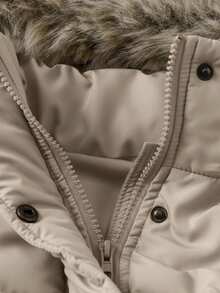 Noixe 时尚百搭毛领连帽外套，冬季女式羽绒服，女式夹克，毛领连帽外套，可拆卸毛领 - 卡其色 - 查看 6