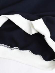 SHEIN 少女纯色撞色半开襟简约时尚卫衣，适合外出、上学、通勤、购物及其他日常场合。 - 藏蓝色 - 查看 8