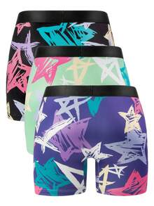 Notgurli 3 pièces/Paquet Boxers longs pour hommes avec large ceinture et imprimé étoile - Multicolore - Voir 2