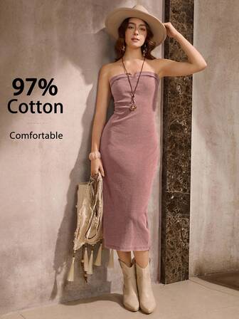 Wildy Casual Vintage Minimalist Sleeveless Split Midi Dress, Suitable For Spring, Summer, Autumn, Winter, Daily Wear