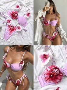 Swim SXY 两件套印花可调节肩带抹胸上衣和装饰泳裤性感泳衣套装 - 彩色 - 查看 3