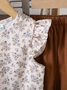 Elladie kids Young Girl Textured Fabric Short Sleeve Button Back T-Shirt & Casual Long Pants 2-Piece Set