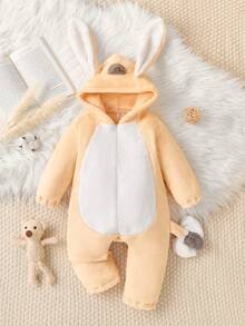 SHEIN Perso Play Infant Plush Cartoon Hooded Jumpsuit, Cute Long Sleeve Baby , Donkey Design, Autumn/Winter - Multicolor - View 1
