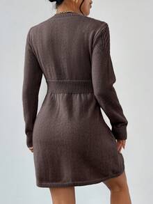 SHEIN LUNE Vestido de punto de cuello redondo de unicolor casual, otoño/invierno - Café integral - Ver 2