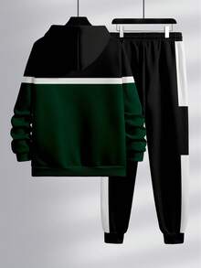 Manfinity Homme Men's Contrast Color Long Sleeve Hoodie Sweatshirt And Pocket Sweatpants Set - Multicolor - View 2
